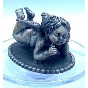 SOP Little Pewter Cupid Cherub Winged Angel Laying Figurine
